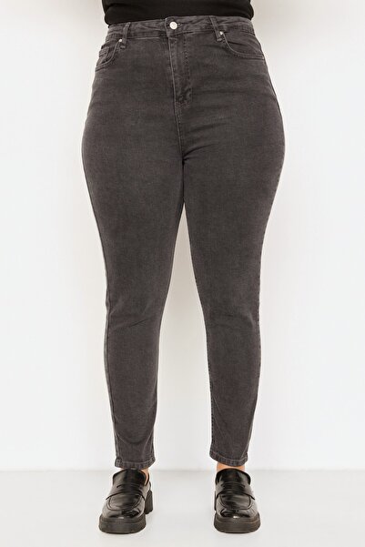 Trendyol Curve Šedé elastické úzke džínsy s vysokým pásom TBBSS22JE0075