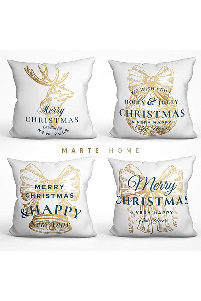 Marte Home New Year & Christmas Double Sided Pattern Printed Decorative Throw Pillow Cover Set of 4
