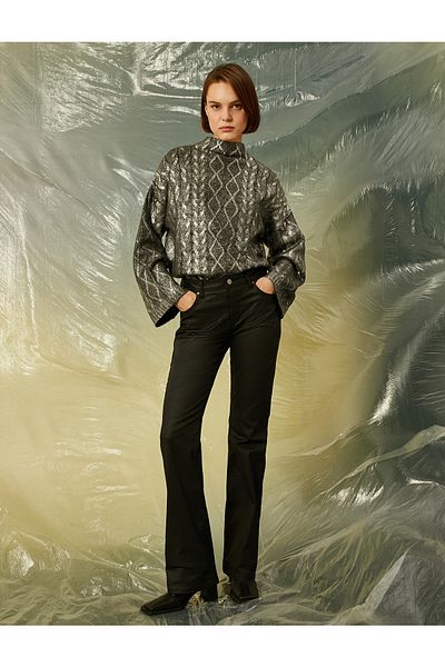 Koton Flared Leg Leather Look Trousers