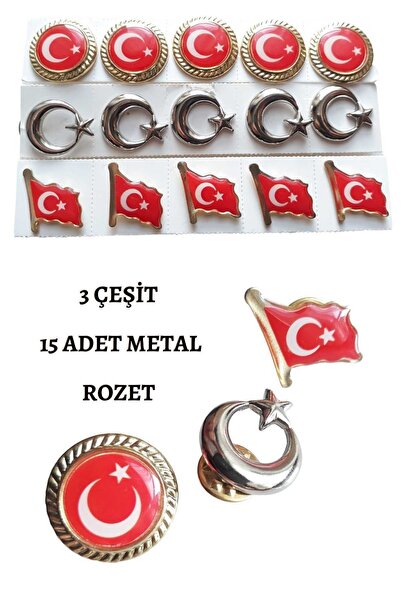 Esmay Türk Bayrağı Yaka Rozeti Metal Rozet Klipsli 15 Adet Dalgalanan Ve Daire