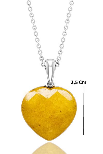 Tesbih Atölyesi Certified Faceted Heart Model Real Yellow Agate Stone Necklace