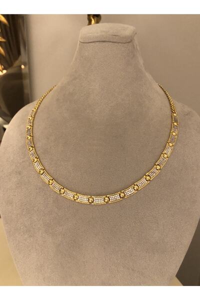 emy by emel luxury silver jewelry Altın Kaplama Taşlı Gerdanlık 925 Ayar Gümüş