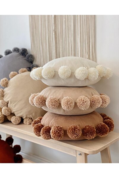 Hestia Home Ponponlu Kırlent Ponpon Yastık Pudra