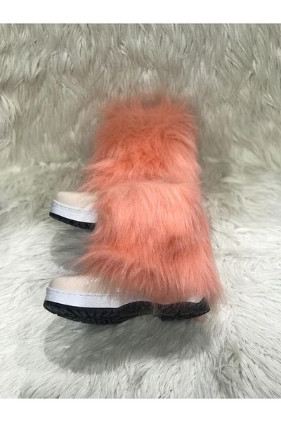 Metin Ayakkabı Powder Color Outer Material Water and Cold Weather Resistant Children's Boots with Skin Leather and Fur Accessories