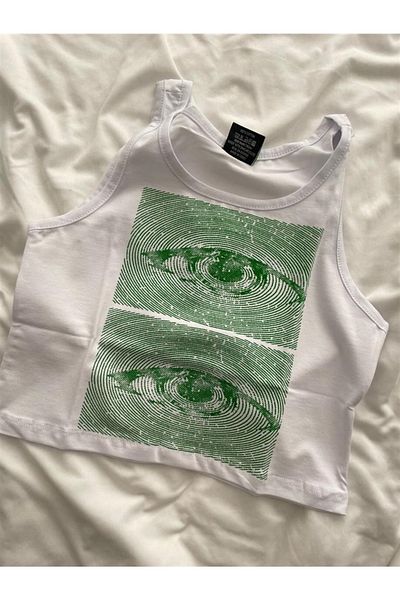 Planet Butik Octopus Print Eyes Hanging White Crop