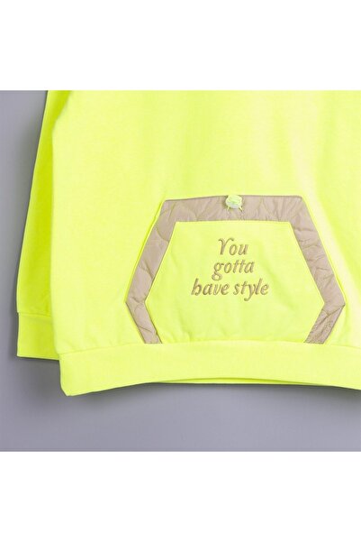 NK Kız Çocuk Kışlık Içi Ince Şardonlu Pamuklu Kapüşonlu Neon Sweatshirt