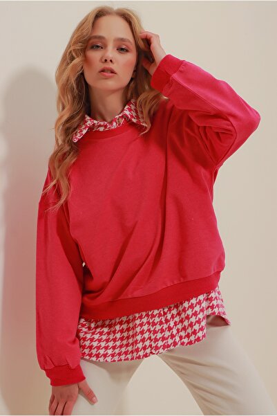 Trend Alaçatı Stili Sweatshirt - Rosa - Oversize