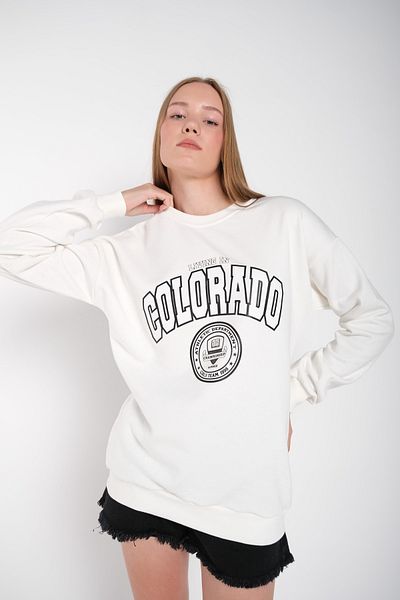 MODAGEN Dámská oversize mikina s bílým potiskem Colorado Crew Neck