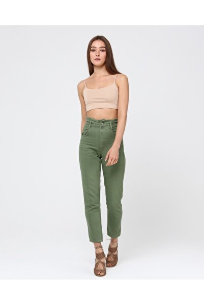 SHEVEGA Green Elastic Waist Mom Jean