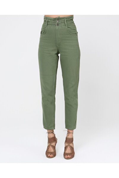 SHEVEGA Green Elastic Waist Mom Jean