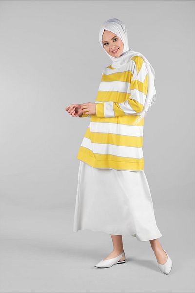 TRENDTESETTÜR Women's Yellow (YELLOW-CREAM) Thick Striped Skirt Suit 89201