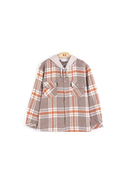 NK Girl's Winter Hooded Plaid Buttoned Shirt