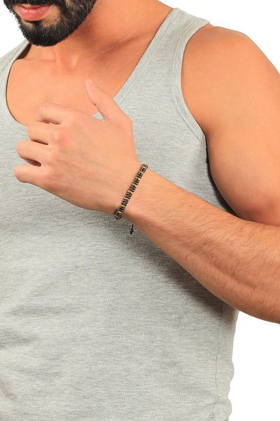LABALABA Special Design Hematite Natural Stone Silver Gold Color Adjustable Macrame Men's Bracelet