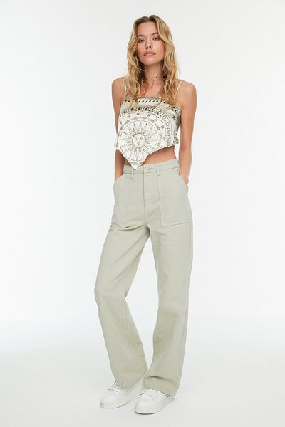 Trendyol Collection Jeans mit hoher Taille und weitem Bein und Taschendetail in Steinoptik TWOAW22JE0595