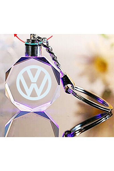 HEDİYE724 Volkswagen Logolu 2d Patlatma Kristal Led Işıklı Anahtarlık, Araba Anahtarlığı