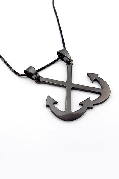 Solfera Cross Double Anchor Sailor Sailor Black Steel Men's Necklace Q0621