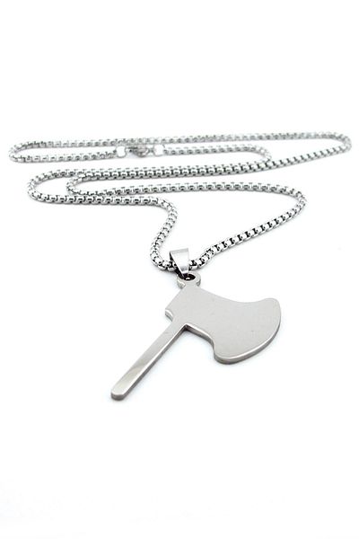 Solfera Warrior Axe Axe Stainless Flat Steel Chain Men's Necklace Q0626