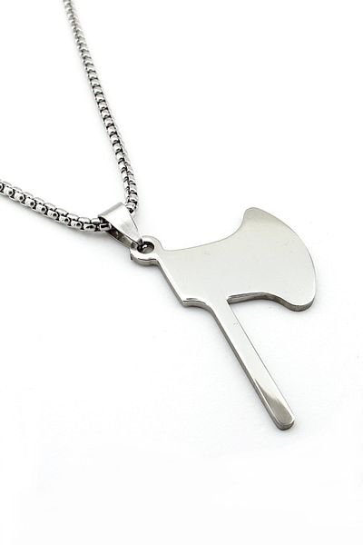 Solfera Warrior Axe Axe Stainless Flat Steel Chain Men's Necklace Q0626