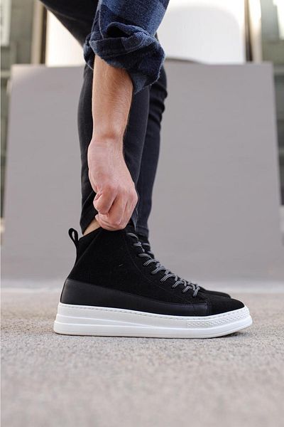 KN Fashion Mp-c-030 Bt Ghete de sport pentru bărbați, cu șireturi, ortopedice, cu talpă înaltă/groasă, rezistente la apă și la frig, negre