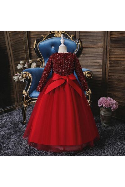 Mashotrend Red Tarlatan Zara Sequined Children's Evening Dress - Girls' Dress - Girls' Prom Dress -