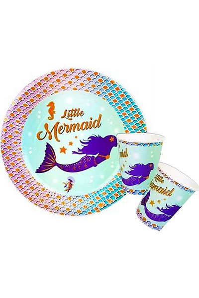 ECE PARTİ Sea Themed Cardboard Plate and Cup Set for 8 People