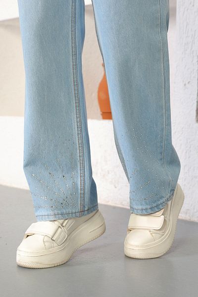 Modamihram Pantaloni din denim cu detaliu în piatră Denim ușor 6043