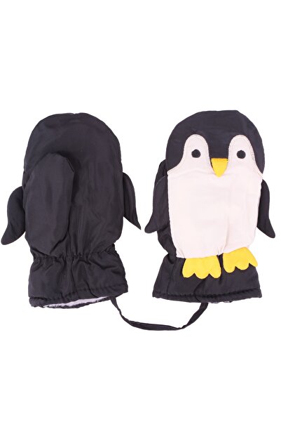 İşnar Çocuk Kar Eldiven Penguen 2-3-4 Yaş Siyah Beyaz Model 360124-012501