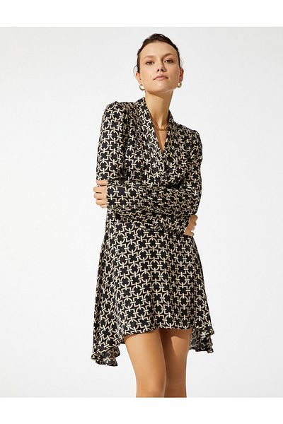 Koton Geometrisch gemustertes Satin-Minikleid
