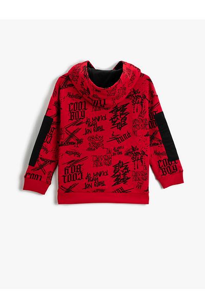 Koton Printed Hooded Sweatshirt Raised