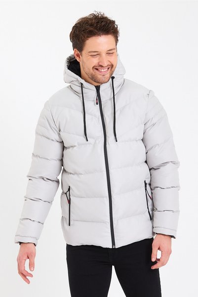 Rompasso Modonwear Erkek Açık Gri Içi Kürklü Su Ve Rüzgar Geçirmez Şişme Mont