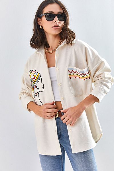 Bianco Lucci Damen-Oversize-Hemd mit Stickerei 2061