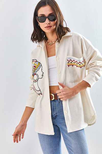 Bianco Lucci Damen-Oversize-Hemd mit Stickerei 2061