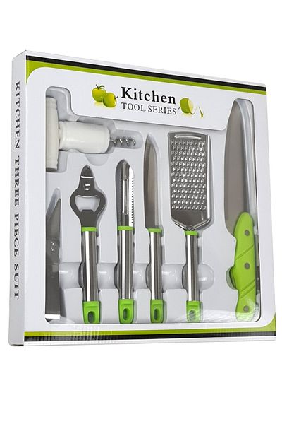 Binbirreyon 7 Pieces Kitchen Set Kitchen Tools Set Knife Grater Shotter Opener Set Stainless Steel Ra155