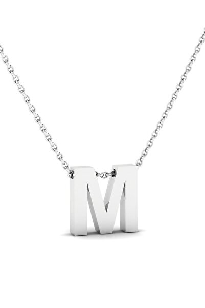 Ant Kuyumculuk 925 Ayar Gümüş Üç Boyutlu M Harfli Kolye