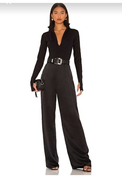 by serkan design Kadın Parmak Geçmeli Ön Fermuar Detaylı Ipek Jarse Bodysuit