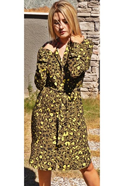 CATTLEYAS Haki Yeşil Leopar Desenli Elbise