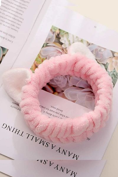 H&E DESIGN Plush Eared Makeup and Bath Headband