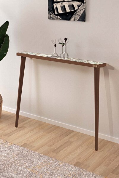 Resmo Bavyera 102x12cm Ceviz Dresuar Doğal Ağaç Tek Sıra Traverten Taşlı Antre Hol Koridor