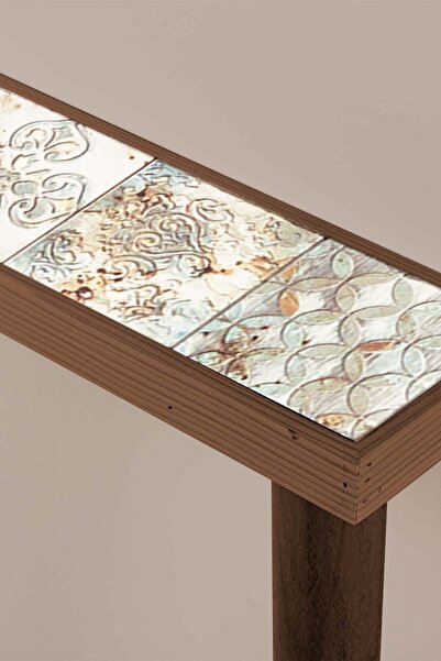 Resmo Bavyera 102x12cm Ceviz Dresuar Doğal Ağaç Tek Sıra Traverten Taşlı Antre Hol Koridor