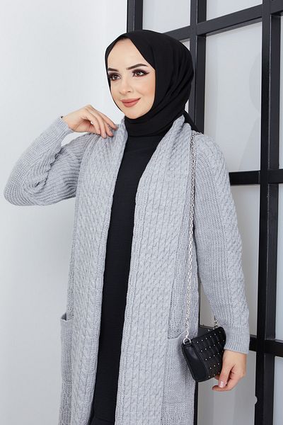 Pamuk Butik Γυναικείο γιακά σάλι Πλεκτό Λεπτομερές πλεκτό ζακέτα τσέπης