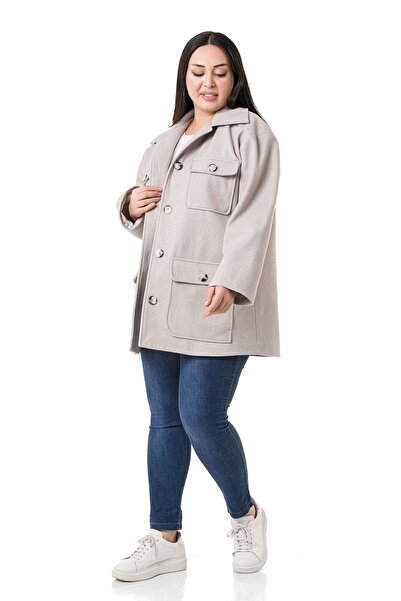 DISENTIS MODEST Large Size Shirt Collar Flap Pocket Lined Gray Stamp Coat