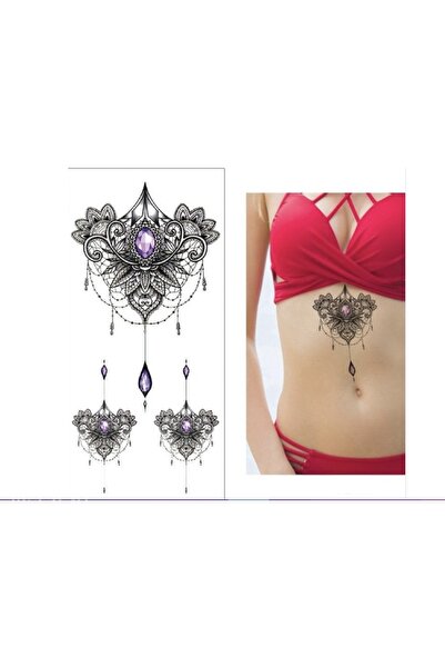 HelloBeautiful Tatto Su Geçirmez Geçici Dövme Mor Taş Elmas