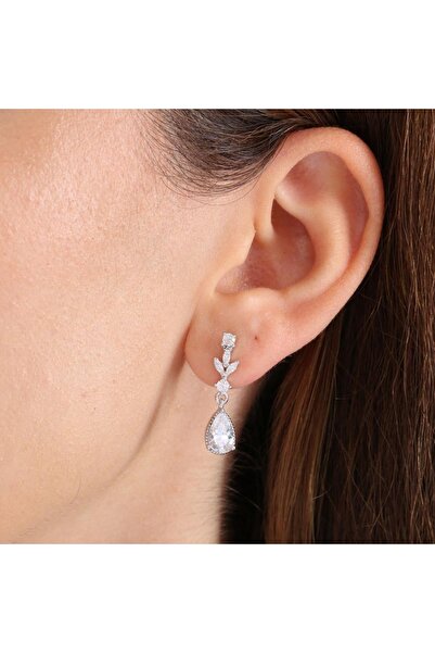 Mia Vento Pırlanta Montür Işıltılı Damlalar Gümüş Küpe