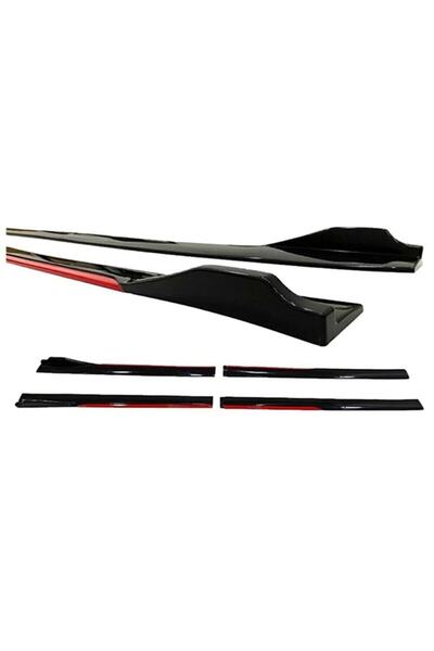 Sare Tuning Hyundai Accent Blue 2011 Sonrası Kırmızı Şeritli Yan Marşpiyel Eki Ve 4 Parça Ön Ek Piano Black Set