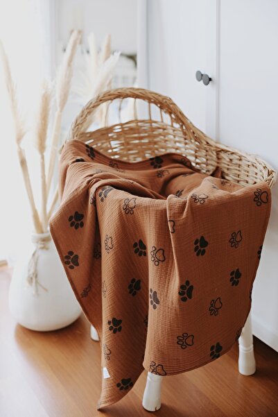 Tarkito Organic بطانية موسلين 4 طبقات بنمط مخلب بني للأطفال والرضع 110 × 95 سم