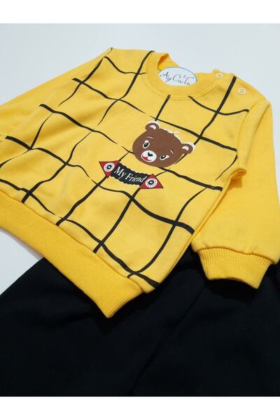 AyCaTa Erkek Bebek Baskılı Uzun Kollu Sarı Ikili Takım
