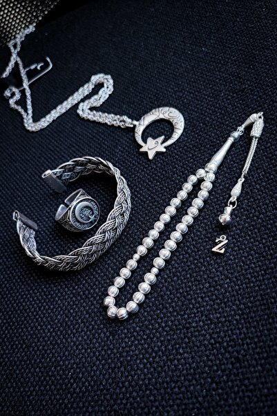 Vip Kehribar Bakır Tesbih Bileklik Kolye Yüzük Erkek Takı Seti Ayarlanabilir ...