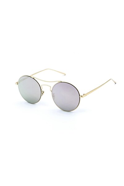 Angel Eyes Women's Sunglasses Round Design Gold Frame Silver Mirrored Glass
