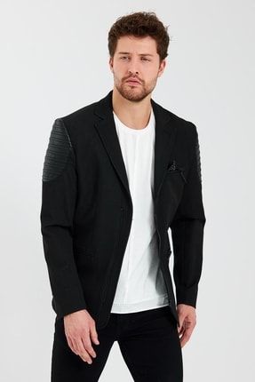 Cekmon Erkek Slim Fit Omuzlar Deri Detayl Fermuarl Cepli Blazer Klasik Ceket Fiyat Yorumlar Trendyol