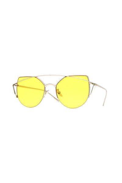 Angel Eyes Women's Sunglasses Cat Eyes Design Silver Frame Yellow Glass